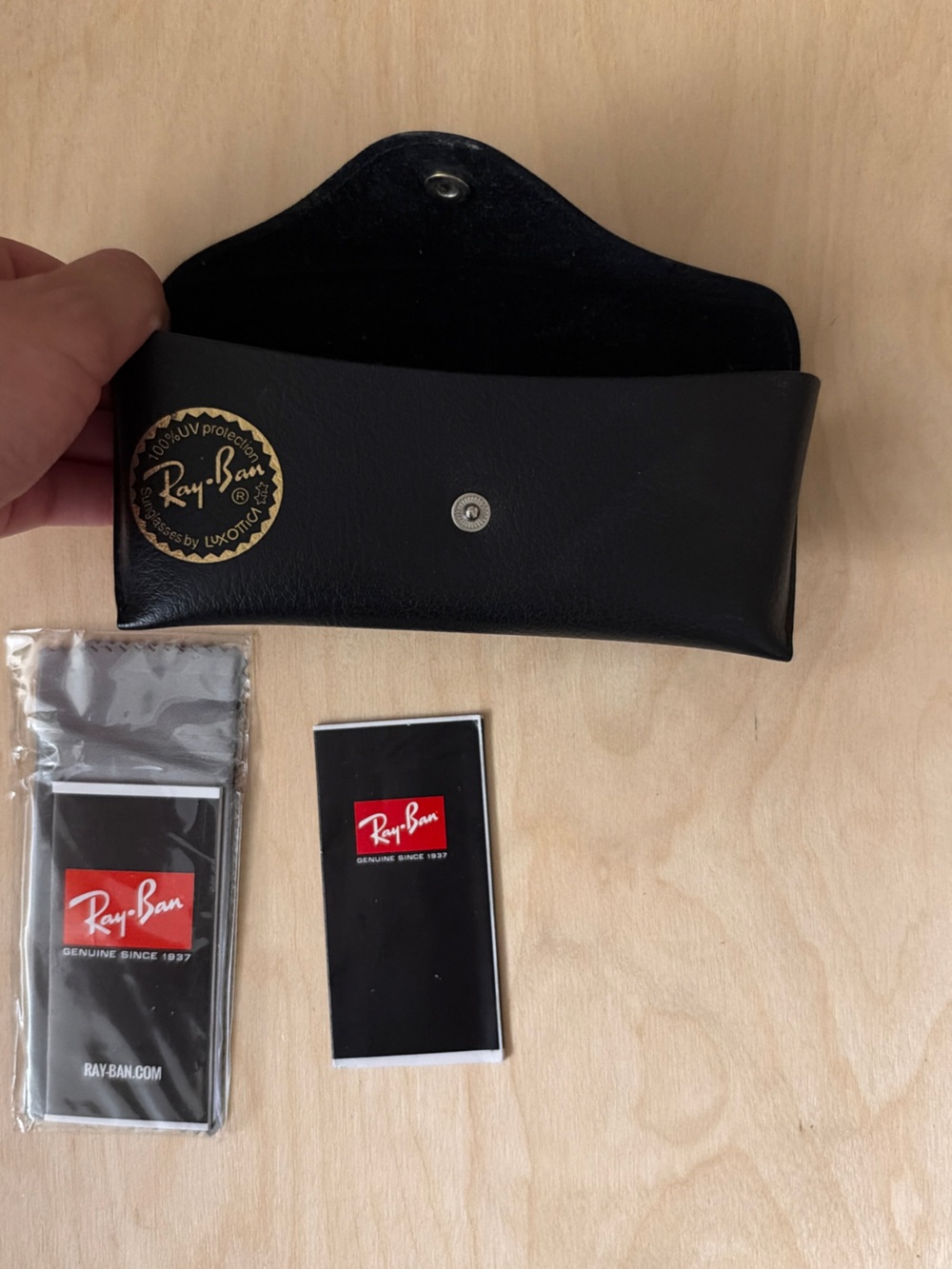 Ray-Ban Black Leather Eyewear Case with Gold Logo Accent